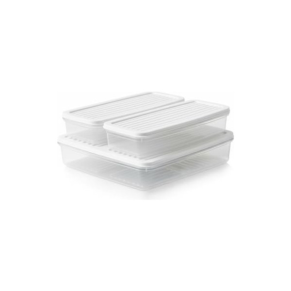 Deconox 3’lü Slim Buzdolabı ve Derin Dondurucu Saklama Kabı Seti, 1 Büyük (28CM) ve 2 Küçük (27CM) Ince Uzun Erzak Kutusu, Gri ve Beyaz Kapaklı Mut... Eşya Saklama / Düzenleme Fiyatı