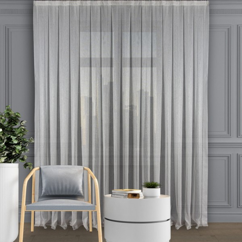 Decoperde Düz Ince Çizgili (Armür) Tül Perde Sık Pile (1'e 3 Pile) Dikim Gümüş - 150 x 220 cm Tül Perde Fiyatı