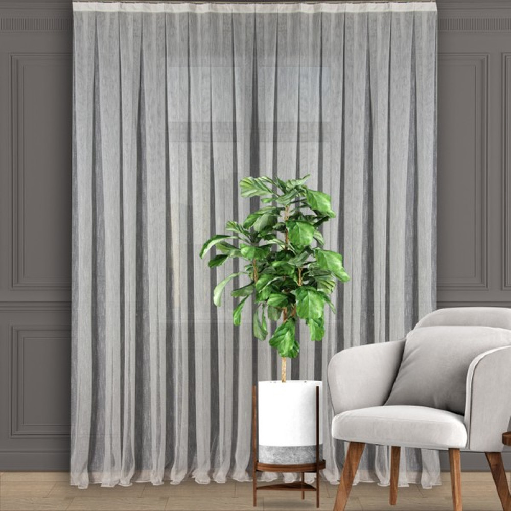 Decoperde Düz Şantuk (Keten Çizgili) Tül Perde Normal Pile (1'e 2,5 Pile) Dikim Kırık Beyaz - 170 x 220 cm Tül Perde Fiyatı