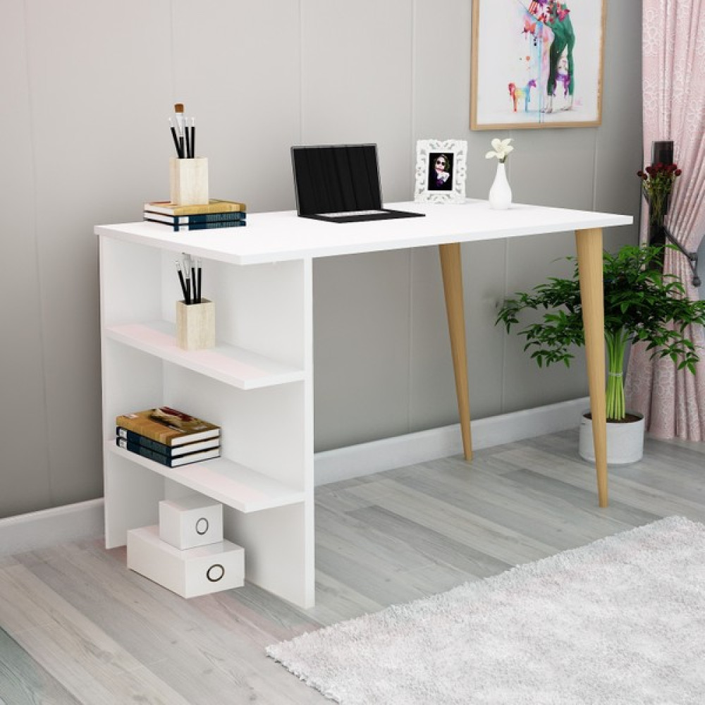 Decorair Connel White Ahşap Ayaklı Çalışma Masası - Y: 73 cm D: 60 cm G: 110 cm - Beyaz Çalışma Masası Fiyatı