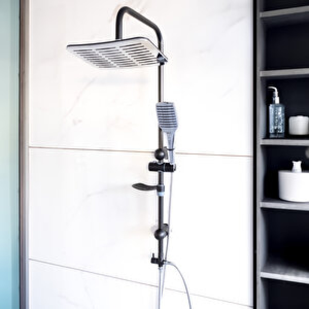 Decordem Banora Deluxe Izgara Duş Sistemi, 2 Fonksiyon El Duşu Takımı, Paslanmaz Çelik, Standart Sabunluk, Siyah Bataryalar & Musluklar Fiyatı
