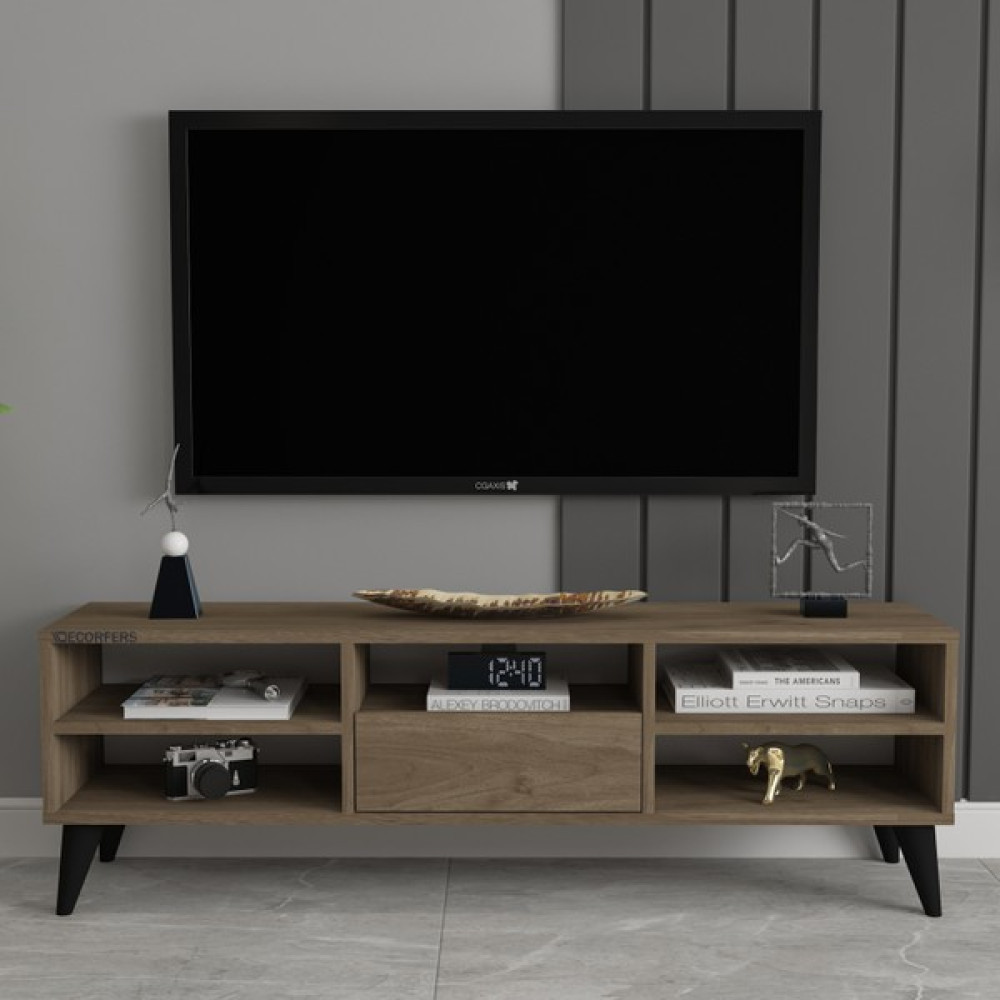 Decorfers Optıma Tv Ünitesi - Ceviz - SİYAH AYAK Tv Ünitesi / Sehpası Fiyatı