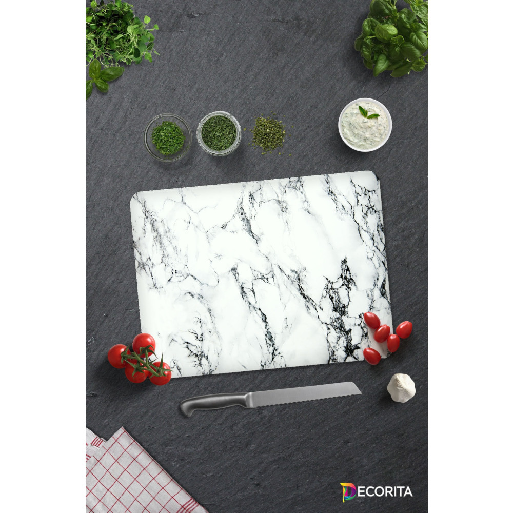 Decorita Cam Kesme Tahtası Cam Kesim Tablası Beyaz Mermer Görünümlü 30cm x 40cm Kesme Tahtaları / Kesim Tablaları Fiyatı
