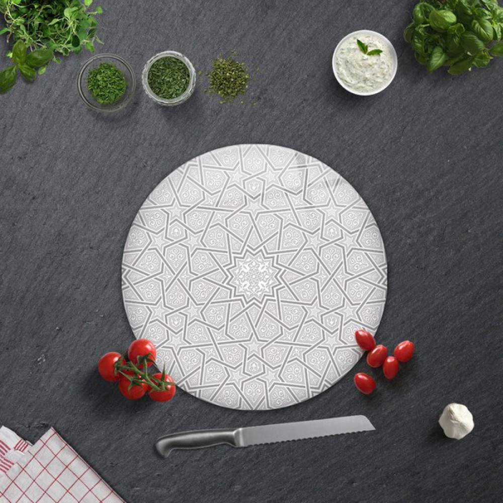 Decorita Selçuklu Motifi Desenli | Cam Kesme Tahtası - Cam Kesme Tablası | - 32 cm Kesme Tahtaları / Kesim Tablaları Fiyatı