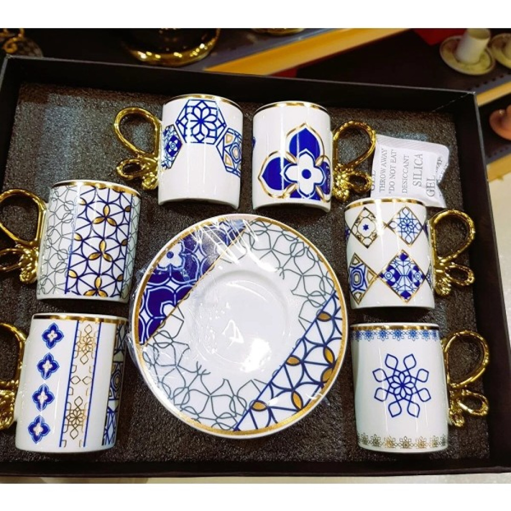 Decorland Fincan Takımı 6 lı Kahve Fincan Seti 6 lı Fincan Takımı Renkli Fincan Seti Sultan Serisi Dcrland-625 - Mavi Fincan / Bardak / Kahve Takımı Fiyatı