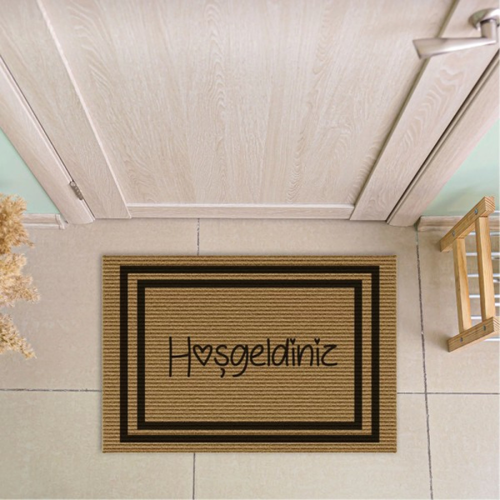 Decovetro Hoşgeldiniz Desenli Kapı Önü Halı Paspas - 40 x 60 cm - Kahverengi Paspas Fiyatı