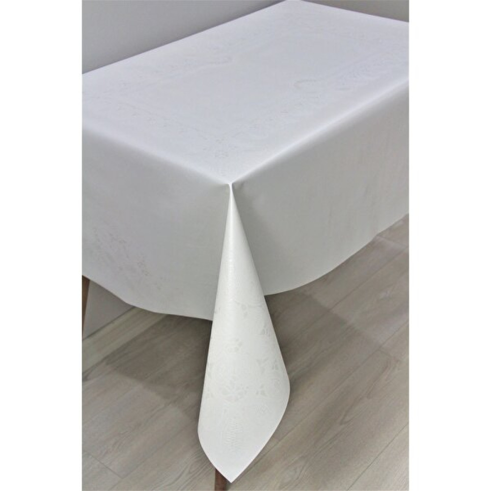 Dede Ev Tekstil Elyaf Astarlı Silinebilir Pvc 120x160 Hazır Muşamba Masa Örtüsü - Doradüzzincir - Beyaz - 120 x 160 cm Masa Örtüsü Fiyatı