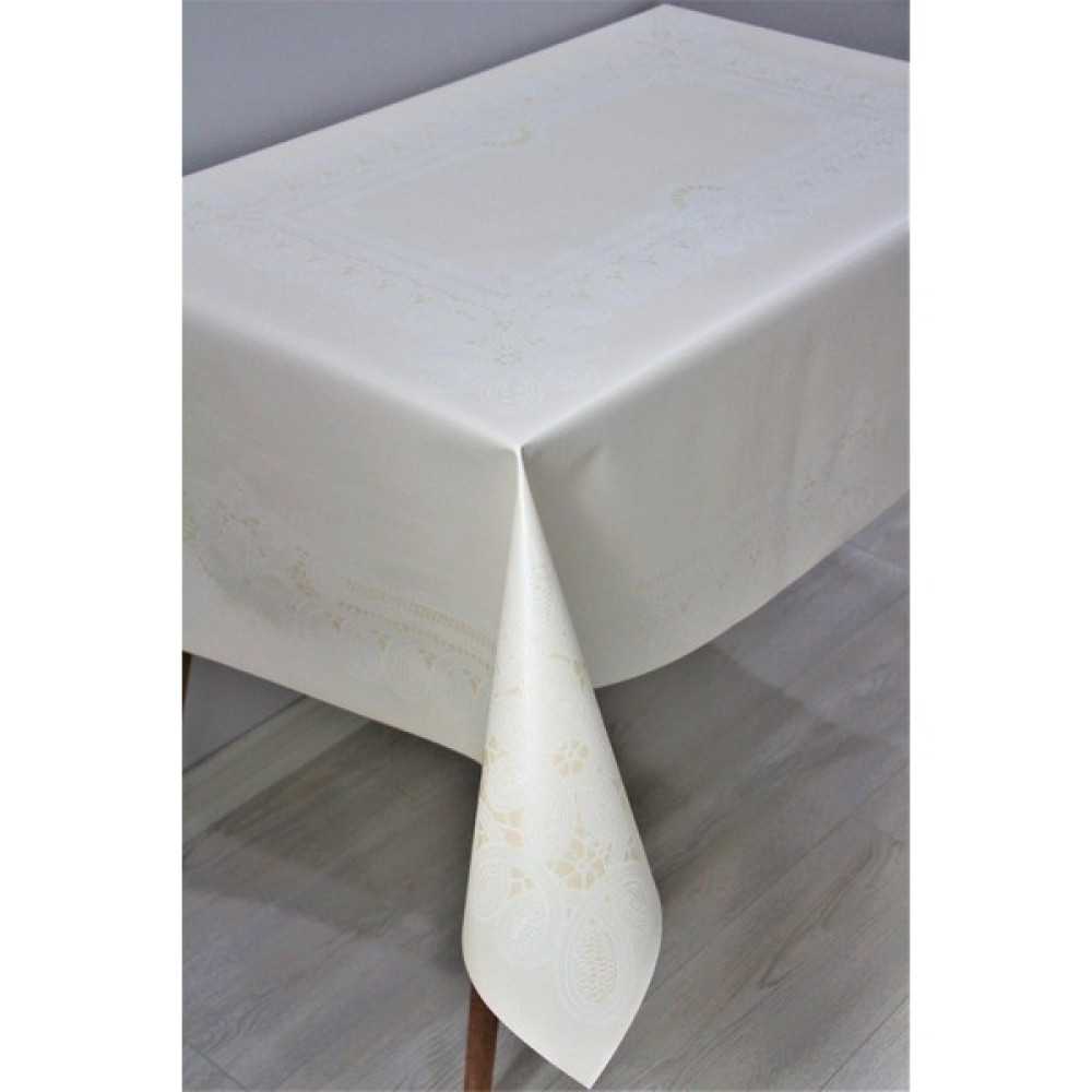 Dede Ev Tekstil Elyaf Astarlı Silinebilir Pvc 120x160 Hazır Muşamba Masa Örtüsü - Doradüzzincir - Krem - 120 x 160 cm Masa Örtüsü Fiyatı