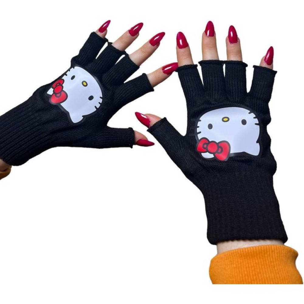 Deef Wear Deefwear Siyah Hello Kitty Baskılı Parmak Eldiven Bisiklet Aksesuarları Fiyatı