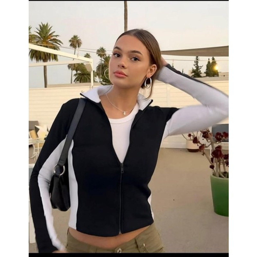 Deef Wear Siyah-Beyaz Uzun Kollu Crop Top Bluz Fiyatı