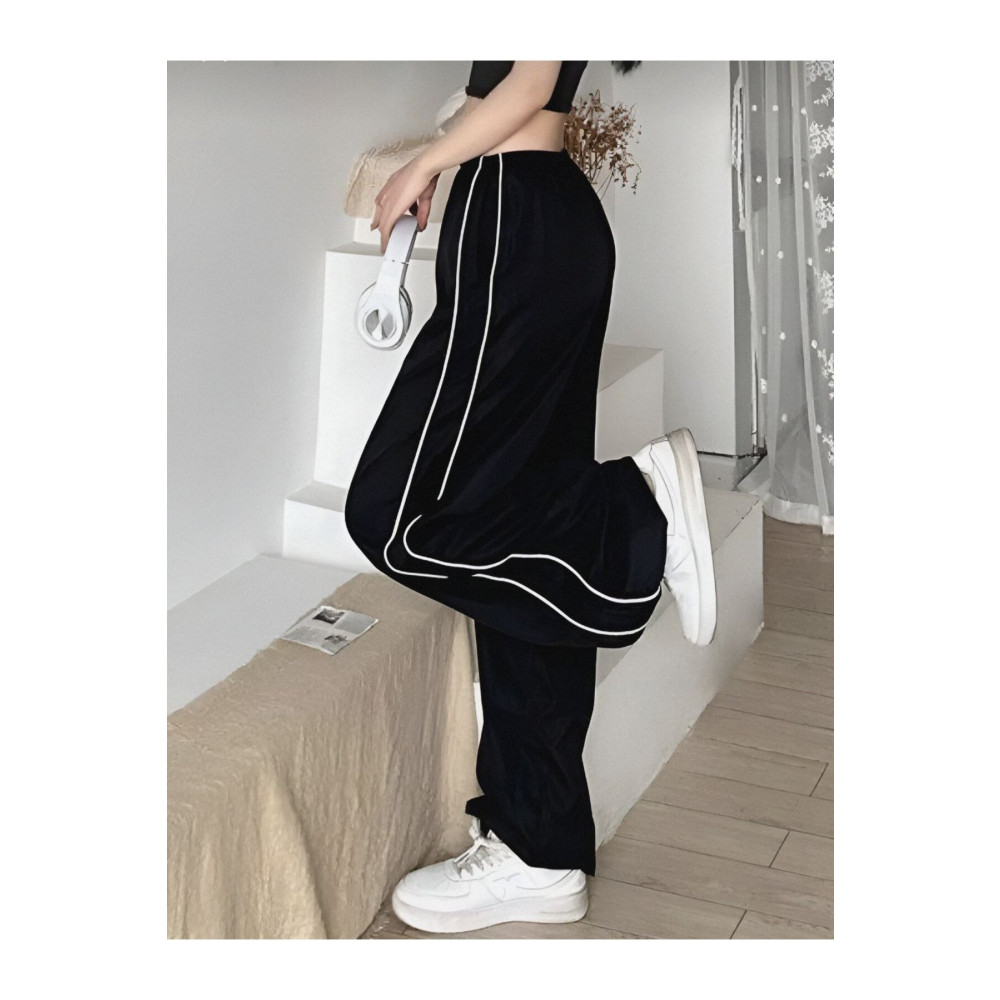 DEEFWEAR Harajuku Zip Detail Black Oversize Şeritli Eşofman Altı S Beden Kadın Eşofman Fiyatı