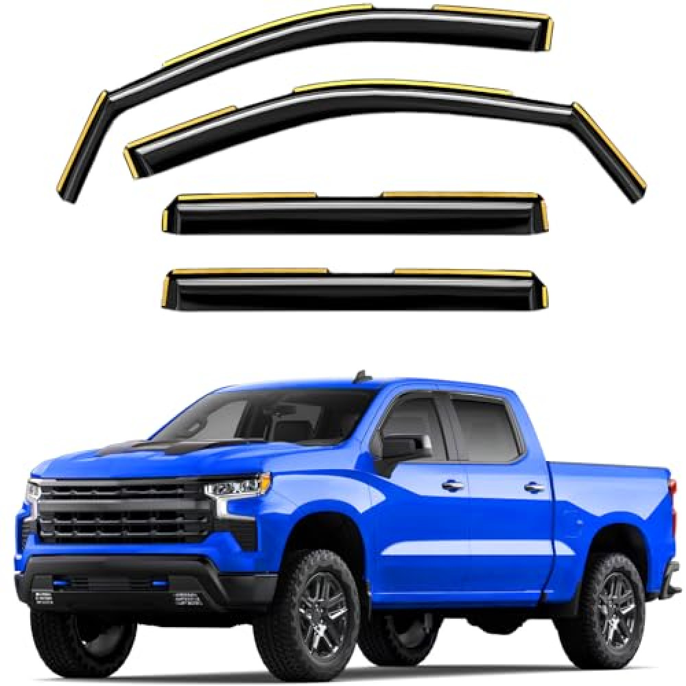 Deejecsun In-Channel Window Rain Guards Fit For Chevy Silverado/GMC Sierra 1500 2019-2025 Crew Cab Extra Durable Window Deflectors Vent Shades Visors Exterior Car Accessories Visors Rain Guards -4 pcs
