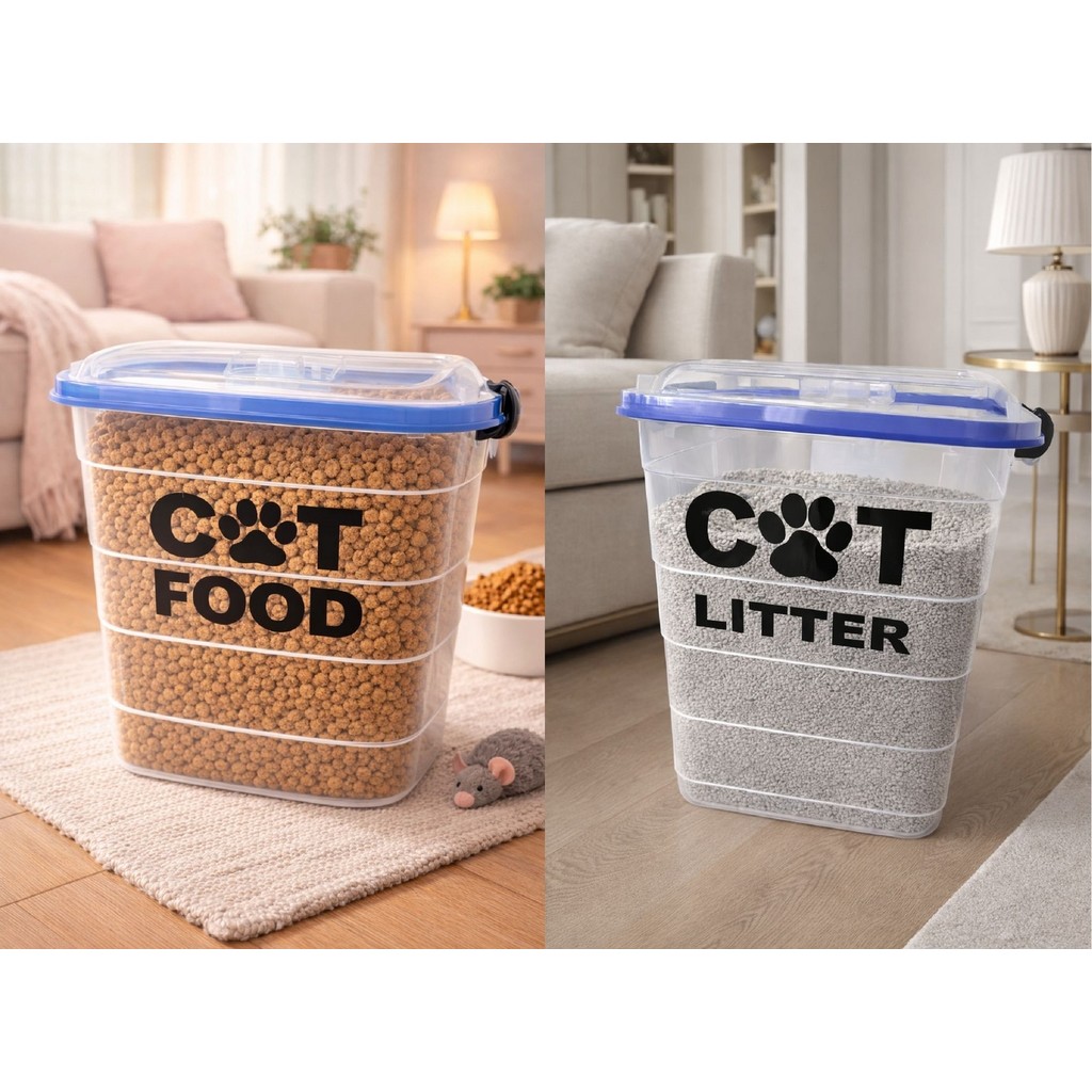 Deembro 2 Li Set 15 kg Kedi Maması Saklama Kabı ve 35 lt Kedi Kumu Saklama Kutusu Vakumlu Hava Almayan Seri Eşya Saklama / Düzenleme Fiyatı
