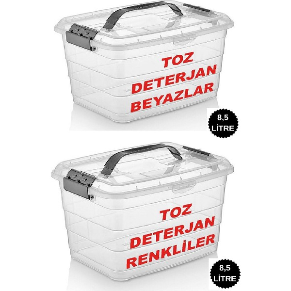 Deembro 2 Li Set 2*8,5 Litre Toz Deterjan Saklama Kutusu Renkliler ve Beyazlar Büyük Üsten Tutmalı Kilitli 2 Li Set Eşya Saklama Kutusu Fiyatı