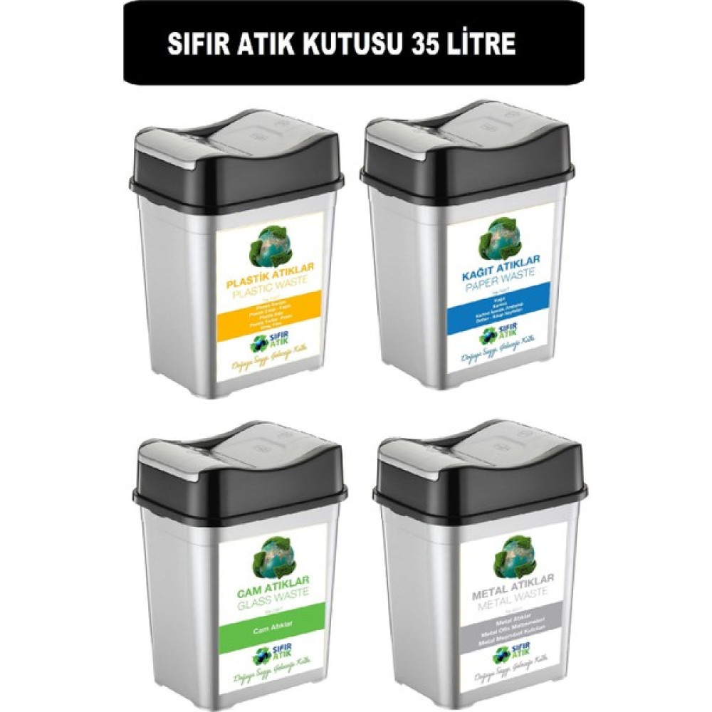 Deembro 4 Adet * 35 Lt Plastik Cam Metal Kağıt İçin Plastik Sıfır Atık Kutusu Geri Dönüşüm Kutusu Toplama - 35 LİTRE * 4 ADET Dekoratif Bahçe Ürünleri Fiyatı