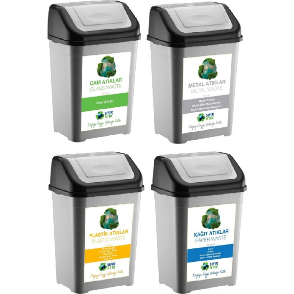 Deembro Sıfır Atık Kutusu 35 Lt*4 Adet Geri Dönüşüm Kutusu Atık Kovası Plastik Tek Kapaklı Atık Kutusu Ofis Çöp Kutusu Fiyatı