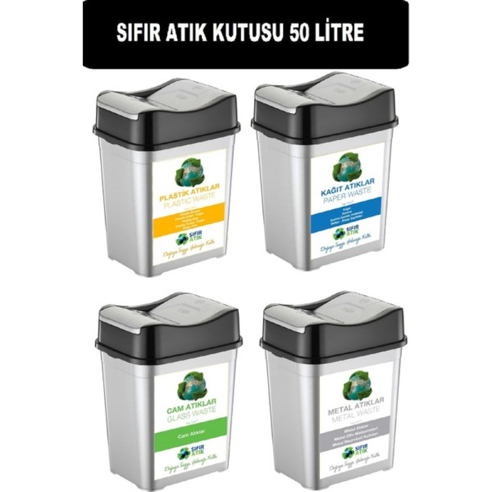 Deembro Sıfır Atık Kutusu 50 Lt * 4 Adet Geri Dönüşüm Kutusu Atık Kovası Plastik Büyük Boy Atık Kutusu Çift Kapaklı Ofis Çöp Kutusu Fiyatı