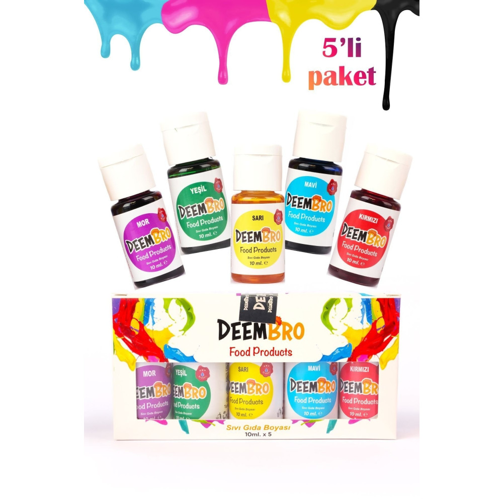 DEEMBRO Sıvı Gıda Boyası Seti 5 Adet 5 Renk 10 ml X Su Bazlı Likit Gıda Boyaları Set 1 5 Adet Tatlı ve Pasta Malzemeleri Fiyatı