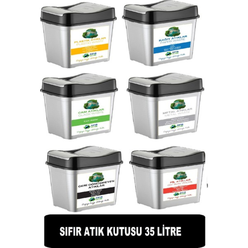 Deembro Yeni Logolu 35 Lt * 6 Adet 6 Model Atık Kutusu Seti Plastik Sıfır Atık Kutusu Geri Dönüşüm Kutusu - 35 LİTRE * 6 ADET Dekoratif Bahçe Ürünleri Fiyatı