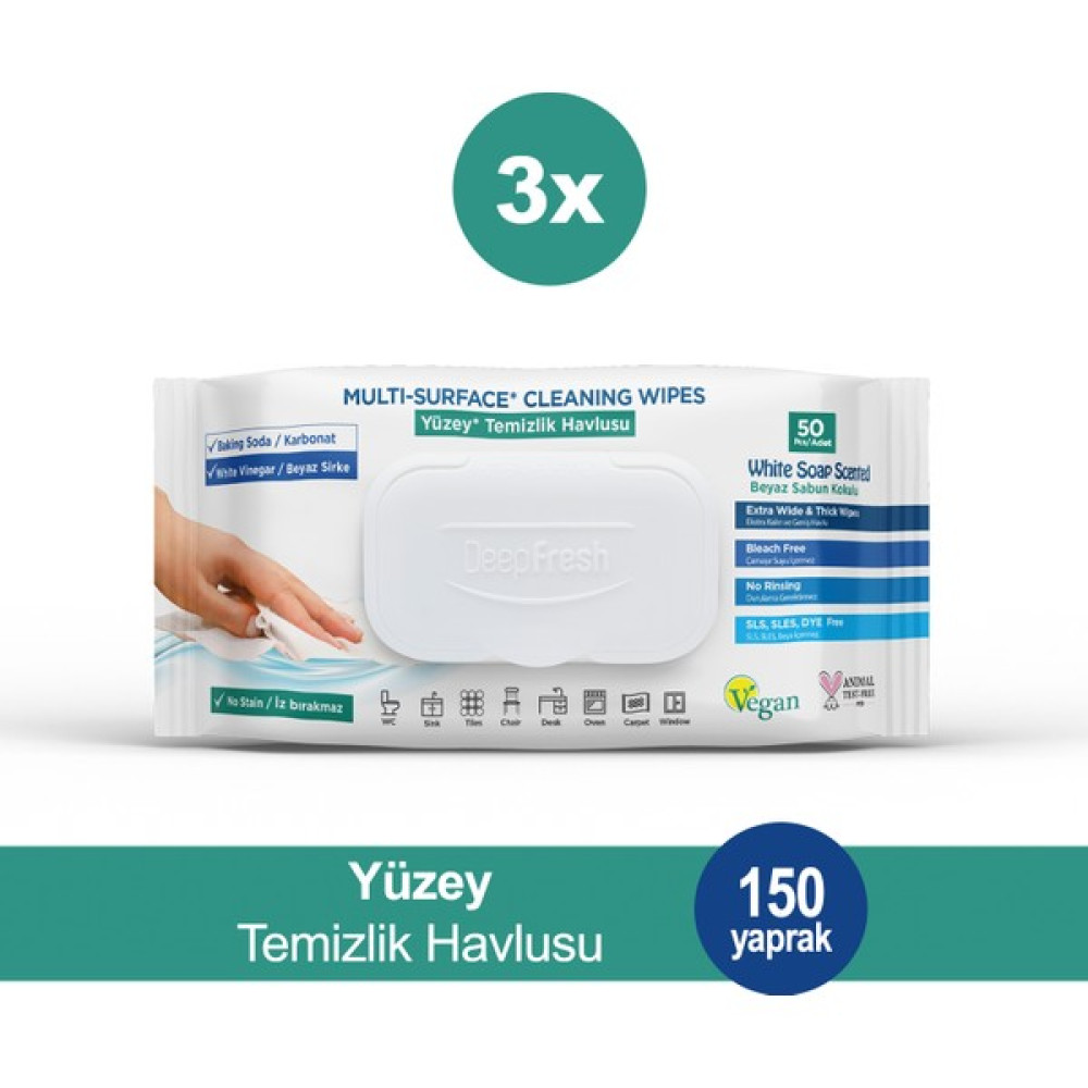 Deep Fresh Iz Bırakmaz Yüzey Temizleme Havlusu Karbonat & Beyaz Sirke 50 Yaprak 3 Adet Temizlik Malzemeleri Fiyatı