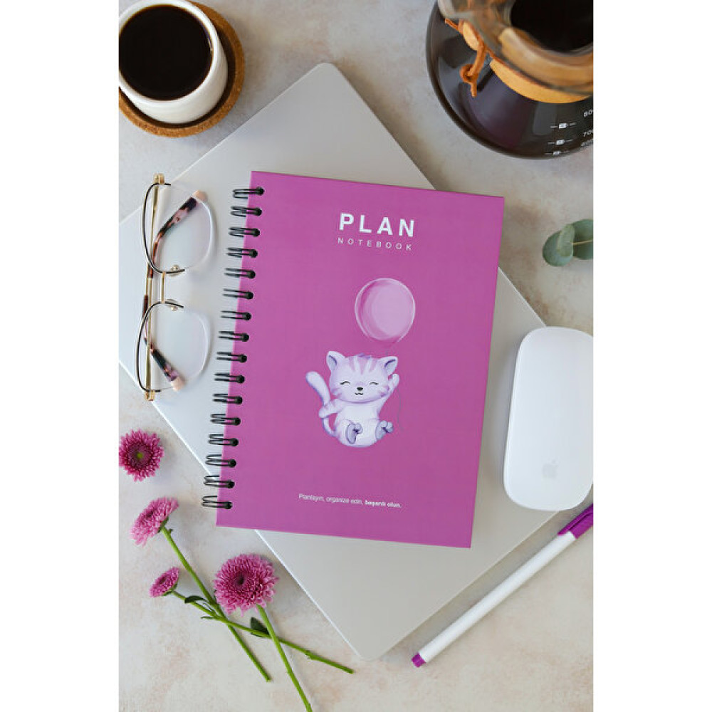Deep Notebook Süresiz Planlayıcı Ajanda A5 Spiralli Bolonlu Kedi Maskot Tasarımı - Balonlu Kedi Ajanda Fiyatı
