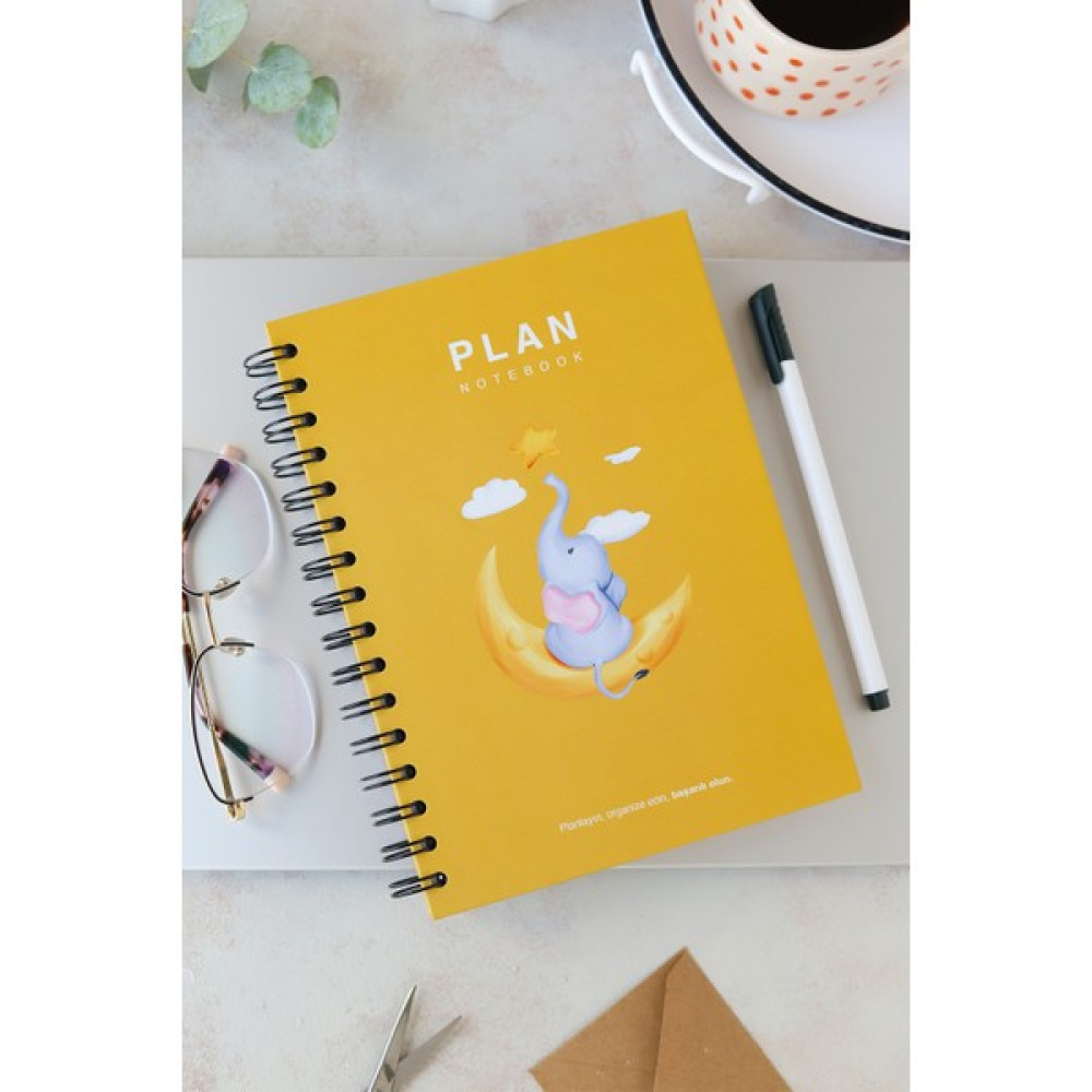 Deep Notebook Süresiz Planlayıcı Ajanda A5 Spiralli Hilal ile Fil Maskot Tasarımı Ajanda Fiyatı