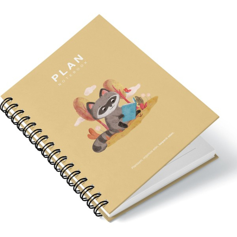 Deep Notebook Süresiz Planlayıcı Ajanda A5 Spiralli Kitap Okuyan Rakun Maskot Tasarımı Ajanda Fiyatı
