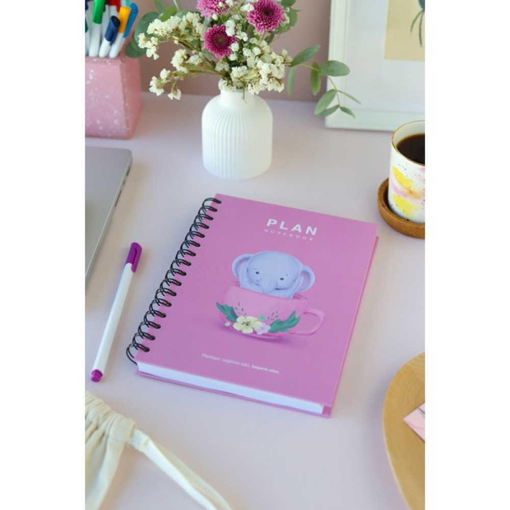 Deep Notebook Süresiz Planlayıcı Ajanda A5 Spiralli Kupa İçerisinde Fil Maskot Tasarımı - Kupalı Fil Ajanda Fiyatı