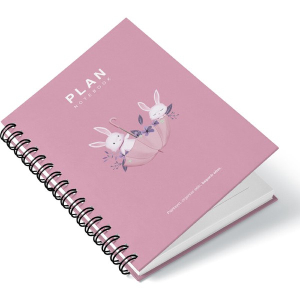 Deep Notebook Süresiz Planlayıcı Ajanda A5 Spiralli Şemsiye İçinde Tavşanlar Maskot Tasarımı - Şemsiyeli Tavşanlar Ajanda Fiyatı