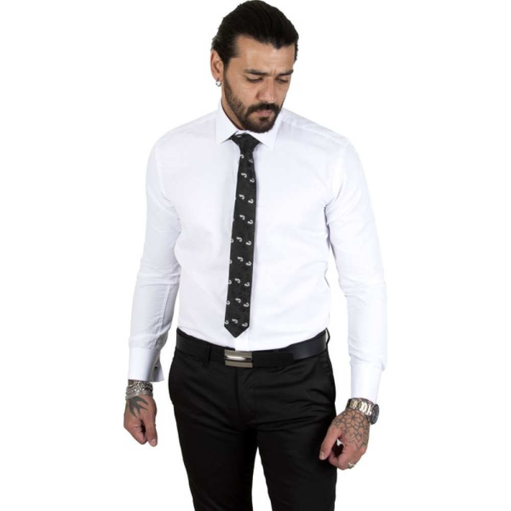 DeepSEA Beyaz Dik Yaka Slim Fit Kesim Pamuk Saten Erkek Gömlek 2209615 Erkek Gömlek Fiyatı