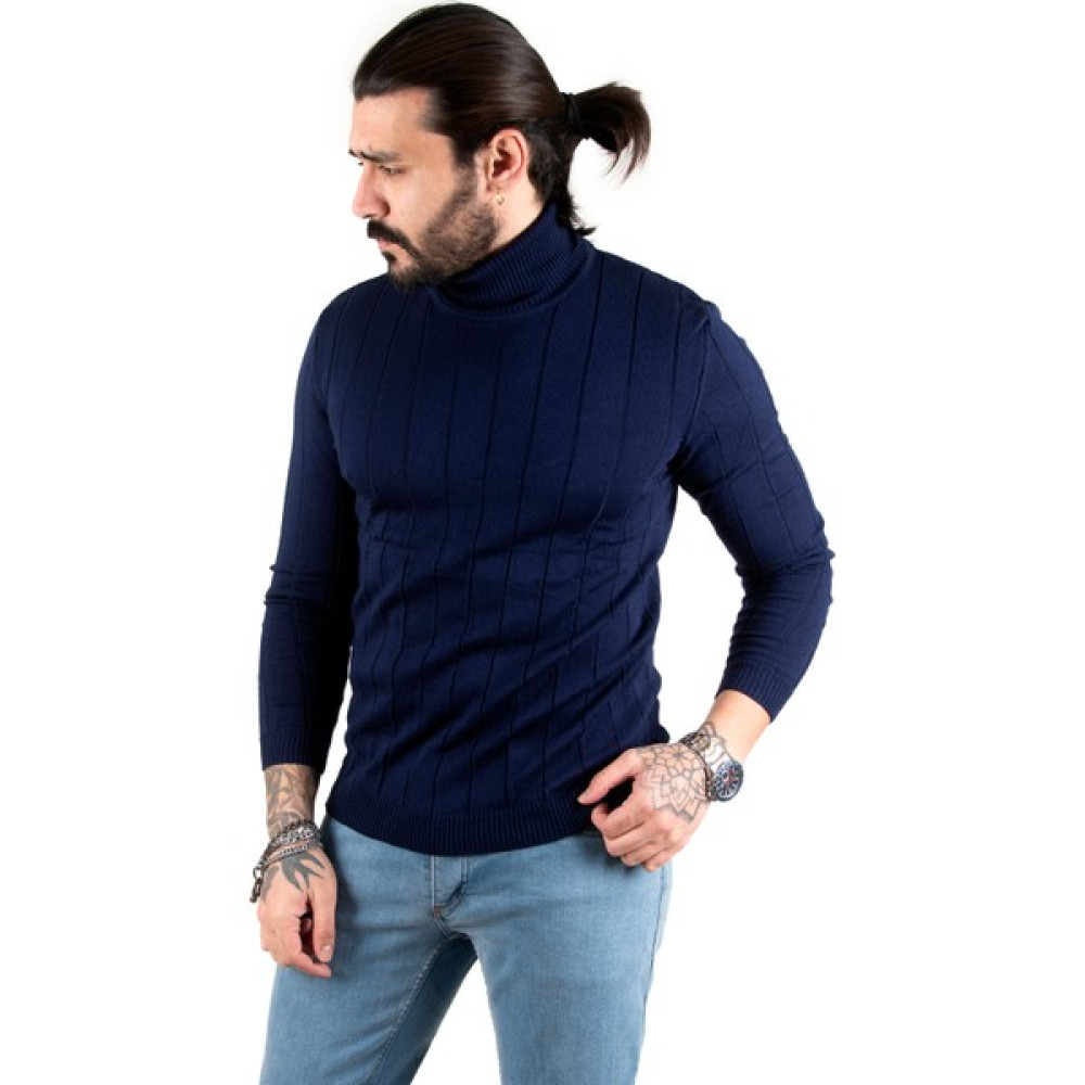 Deepsea Düz Çizgili Tam Balıkçı Yaka Slim Fit Erkek Kazak 2301420 Erkek Kazak & Süveter & Triko Fiyatı
