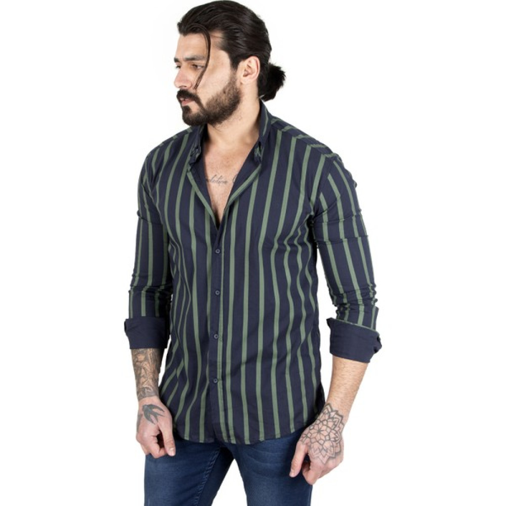 Deepsea Kalın Çizgili Slim Fit Uzun Kol Erkek Gömlek 2201879 Erkek Gömlek Fiyatı