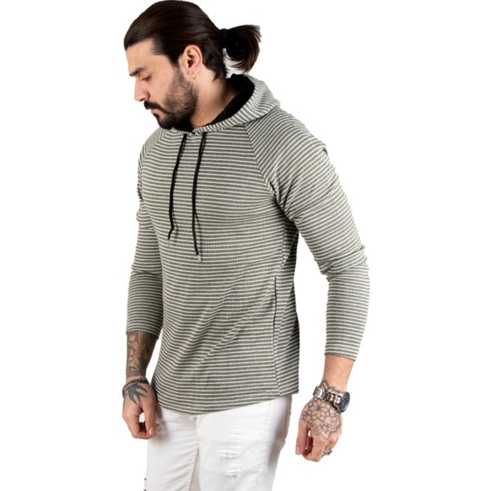 DeepSEA Yeşil Çizgili Kapüşonlu Yeni Sezon Erkek Sweatshirt 1808055 Erkek Kazak & Süveter & Triko Fiyatı