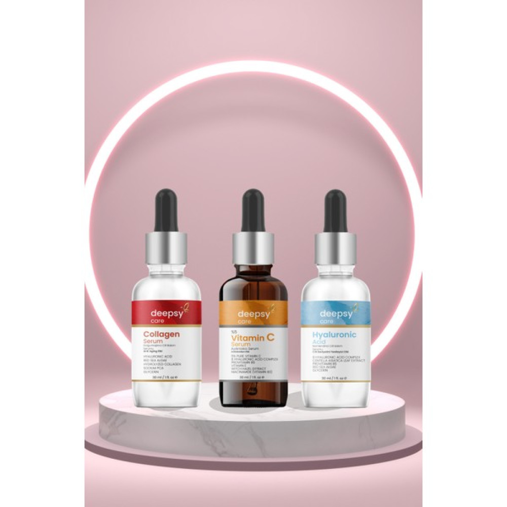 Deepsy Care 3'lü Cilt Bakım Serum Seti ( Hyaluronic Acid + C Vitamini + Collagen Serum Anti-Aging / Yaşlanma Karşıtı Fiyatı
