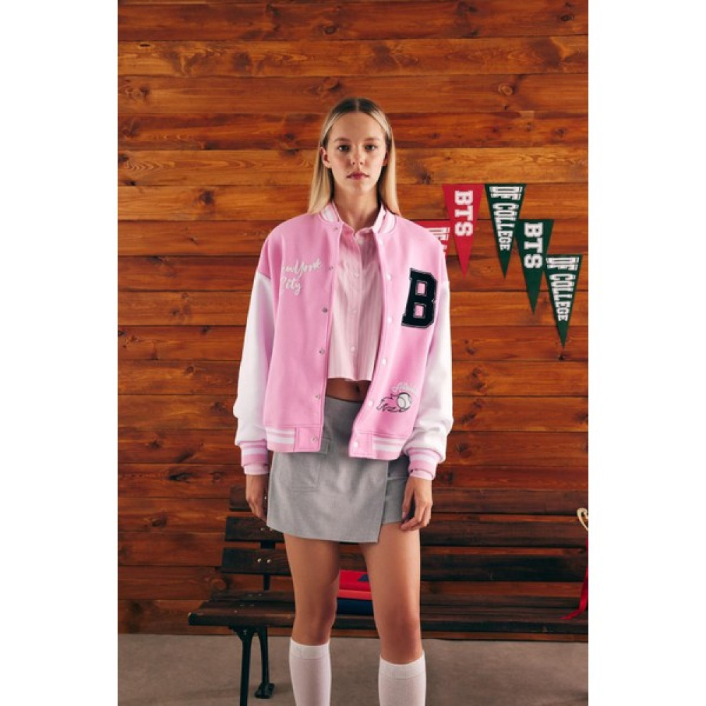 DeFacto Coool Oversize Fit Bisiklet Yaka Baskılı Bomber Ceket B3473AX23WN Bayan Ceket Fiyatı