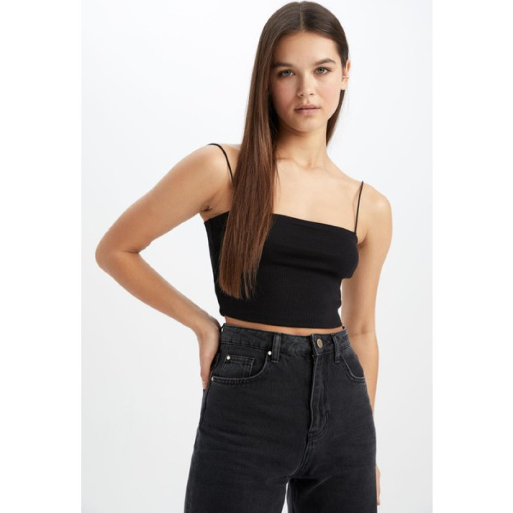 DeFacto Coool Skinny Fit İp Askılı Pamuklu Crop Top U0358AZ23SM Bayan Atlet Fiyatı