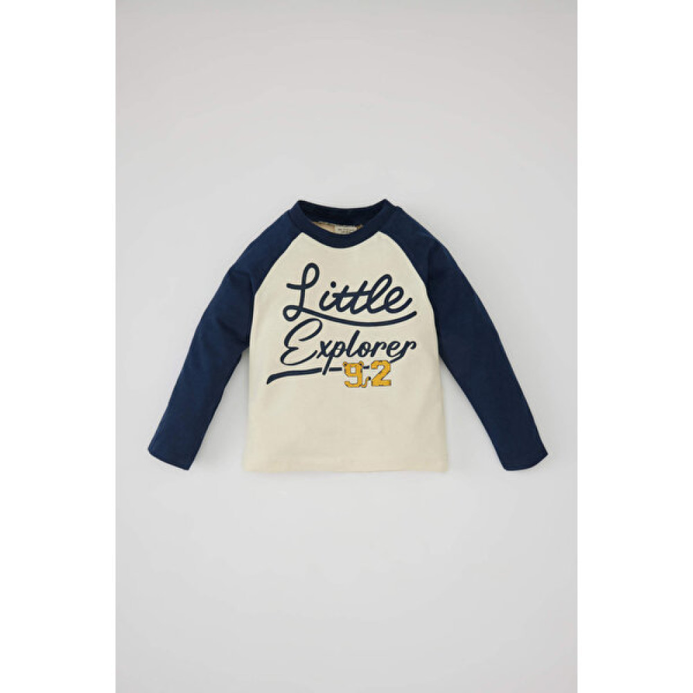 DeFacto Erkek Bebek Regular Fit Bisiklet Yaka Slogan Baskılı Uzun Kollu Tişört C3602A524SP Bebek T-shirt Fiyatı