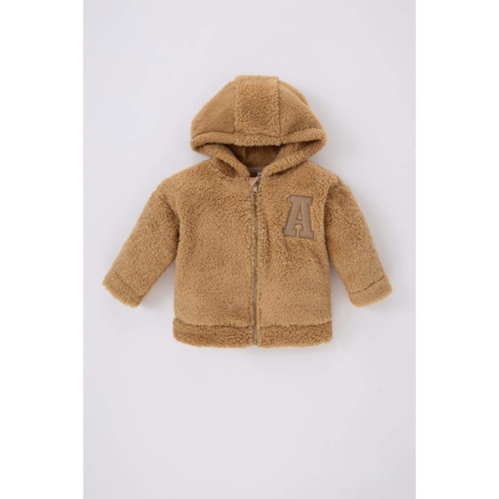 DeFacto Erkek Bebek Regular Fit Kapüşonlu Slogan Baskılı Pelüş Hırka B0916A523WN Bebek Hırkası Fiyatı