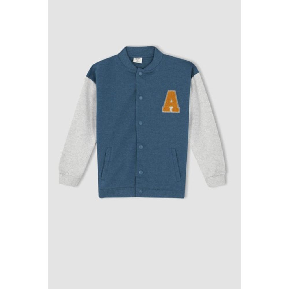 DeFacto Erkek Çocuk Coool Regular Fit Kolej Yaka Renk Bloklu Bomber Hırka W7888A622SP Erkek Çocuk Kazak & Süveter & Triko Fiyatı