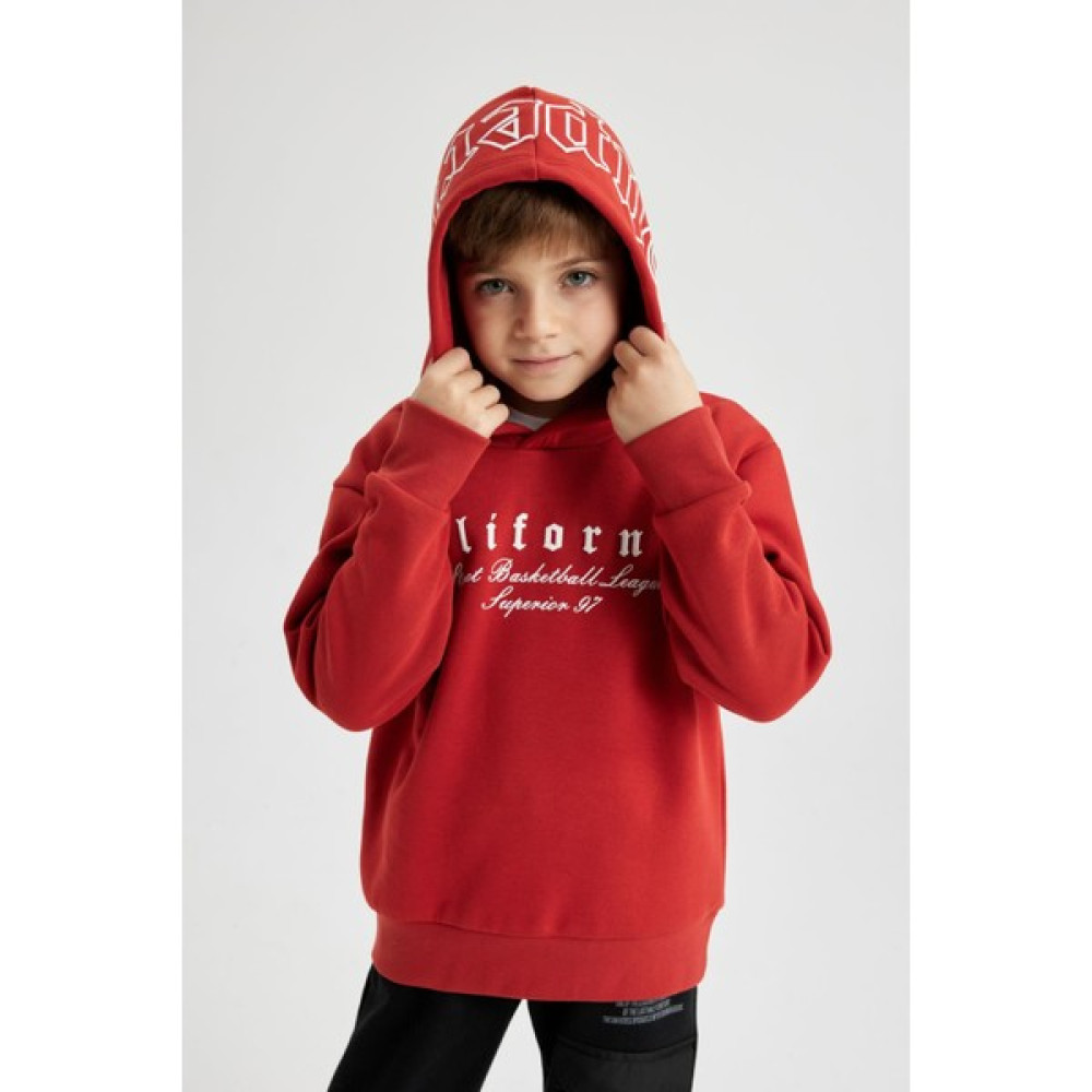 DeFacto Erkek Çocuk Kapüşonlu Baskılı Kalın Sweatshirt B5861A823CW Erkek Çocuk Sweatshirt Fiyatı