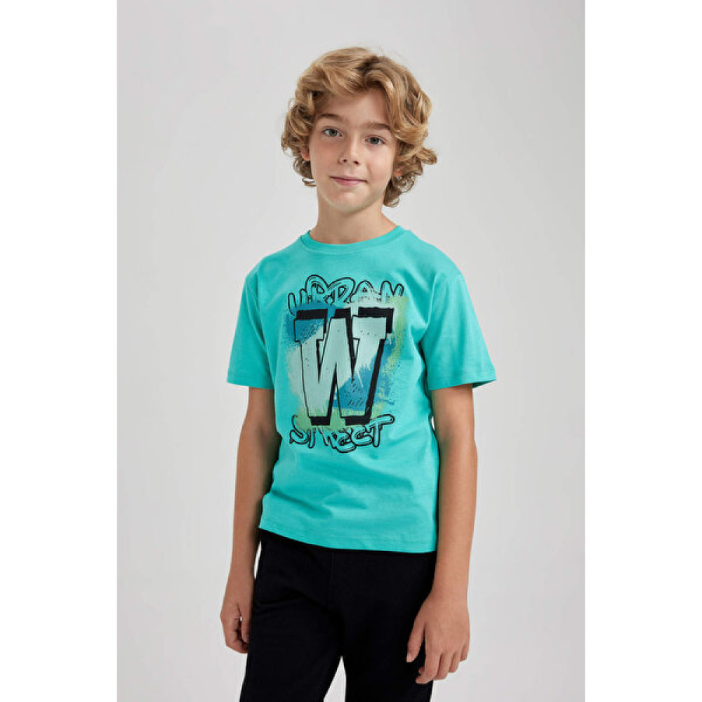 DeFacto Erkek Çocuk New Regular Fit Bisiklet Yaka Baskılı Kısa Kollu Tişört A9595A823HS Erkek Çocuk T-shirt Fiyatı