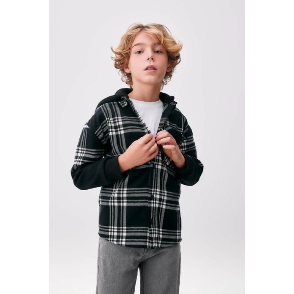 DeFacto Erkek Çocuk Oversize Fit Kapüşonlu Flanel Uzun Kollu Gömlek A4690A823WN Erkek Çocuk Gömlek Fiyatı