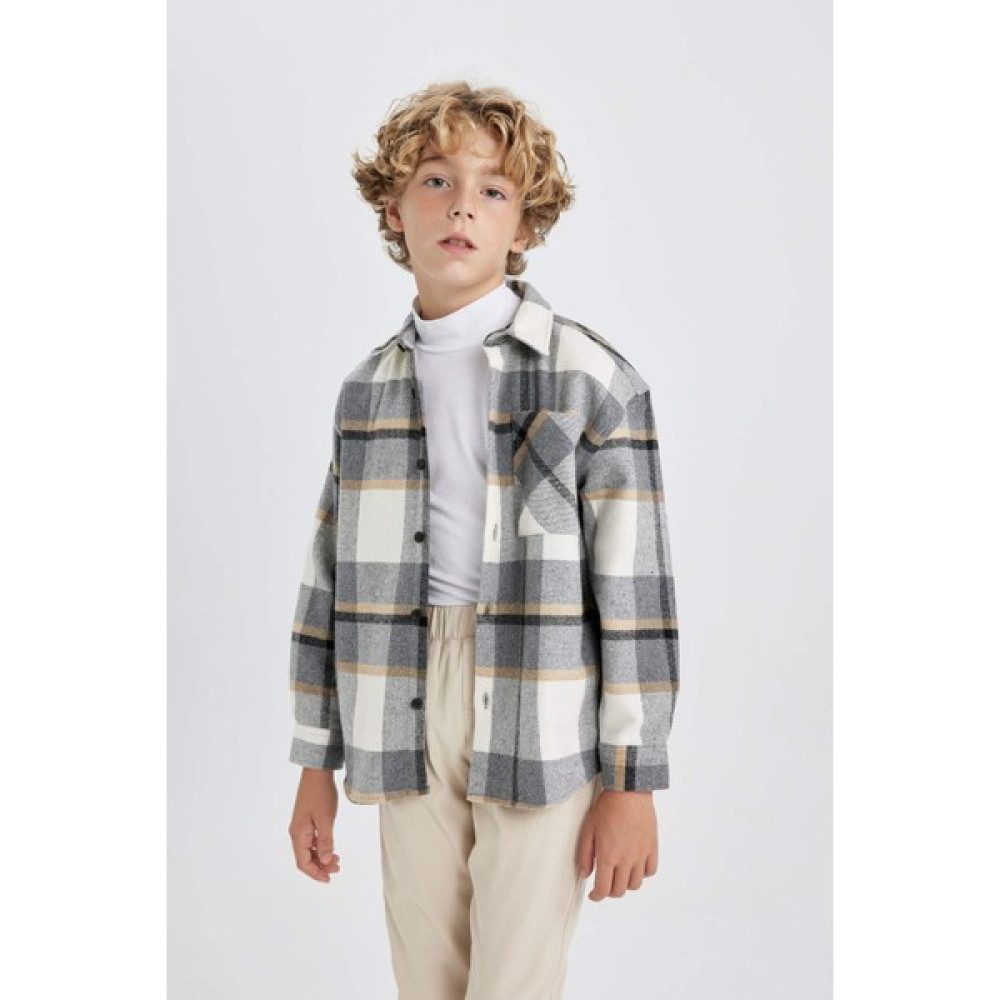 DeFacto Erkek Çocuk Oversize Fit Kareli Flanel Uzun Kollu Gömlek B4085A823WN Erkek Çocuk Gömlek Fiyatı
