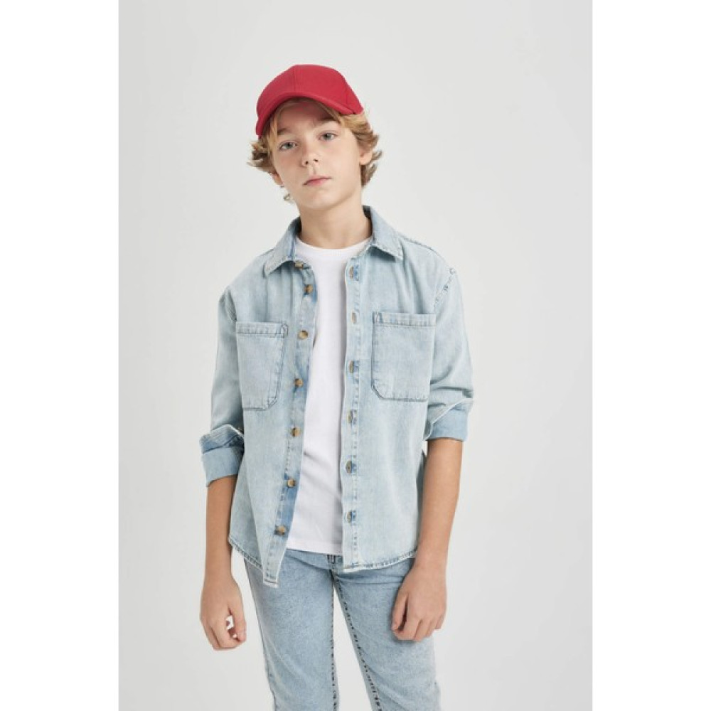 DeFacto Erkek Çocuk Oversize Fit Polo Yaka Jean Uzun Kollu Gömlek B6464A824SP Erkek Çocuk Gömlek Fiyatı