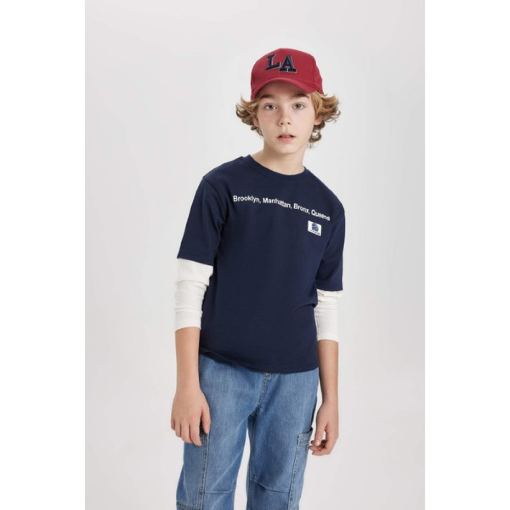 DeFacto Erkek Çocuk Regular Fit Bisiklet Yaka Penye Uzun Kollu Baskılı TIŞÖRT B7370A824SP Erkek Çocuk Sweatshirt Fiyatı