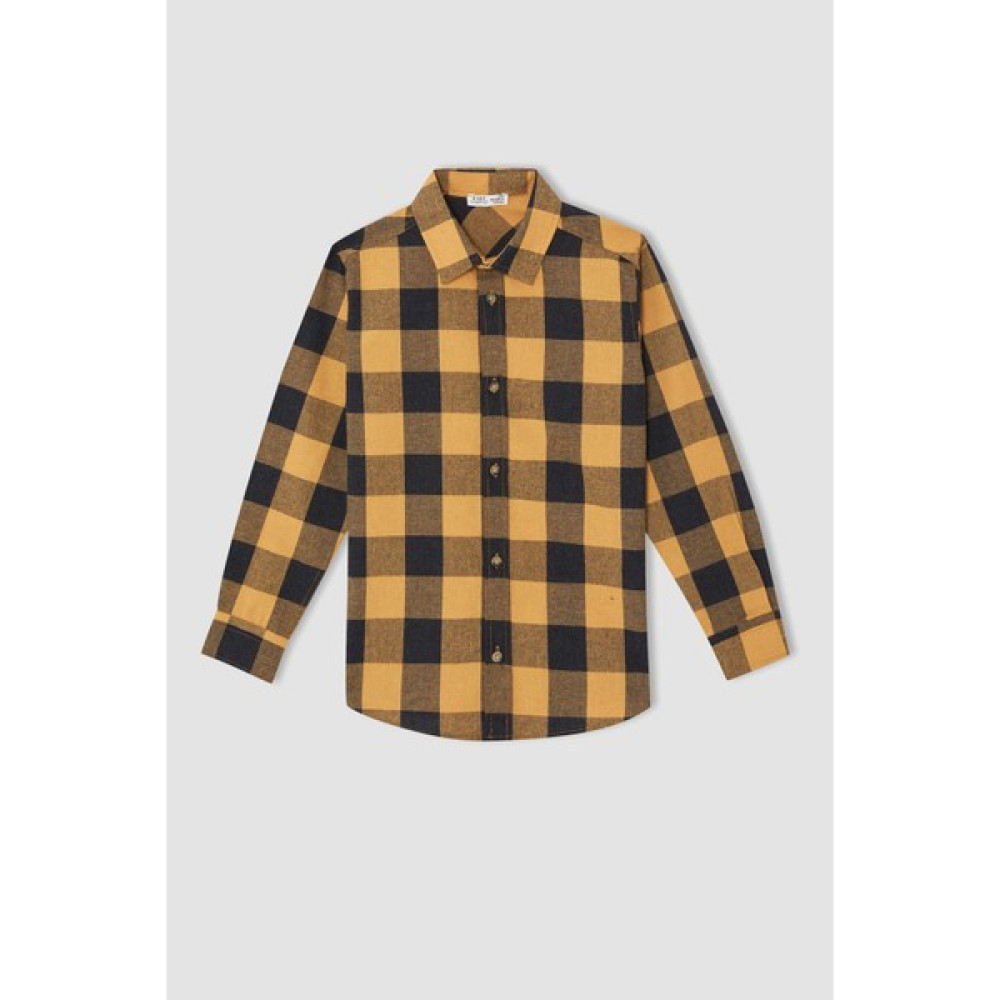 DeFacto Erkek Çocuk Regular Fit Polo Yaka Flanel Uzun Kollu Gömlek U8963A621AU Erkek Çocuk Gömlek Fiyatı