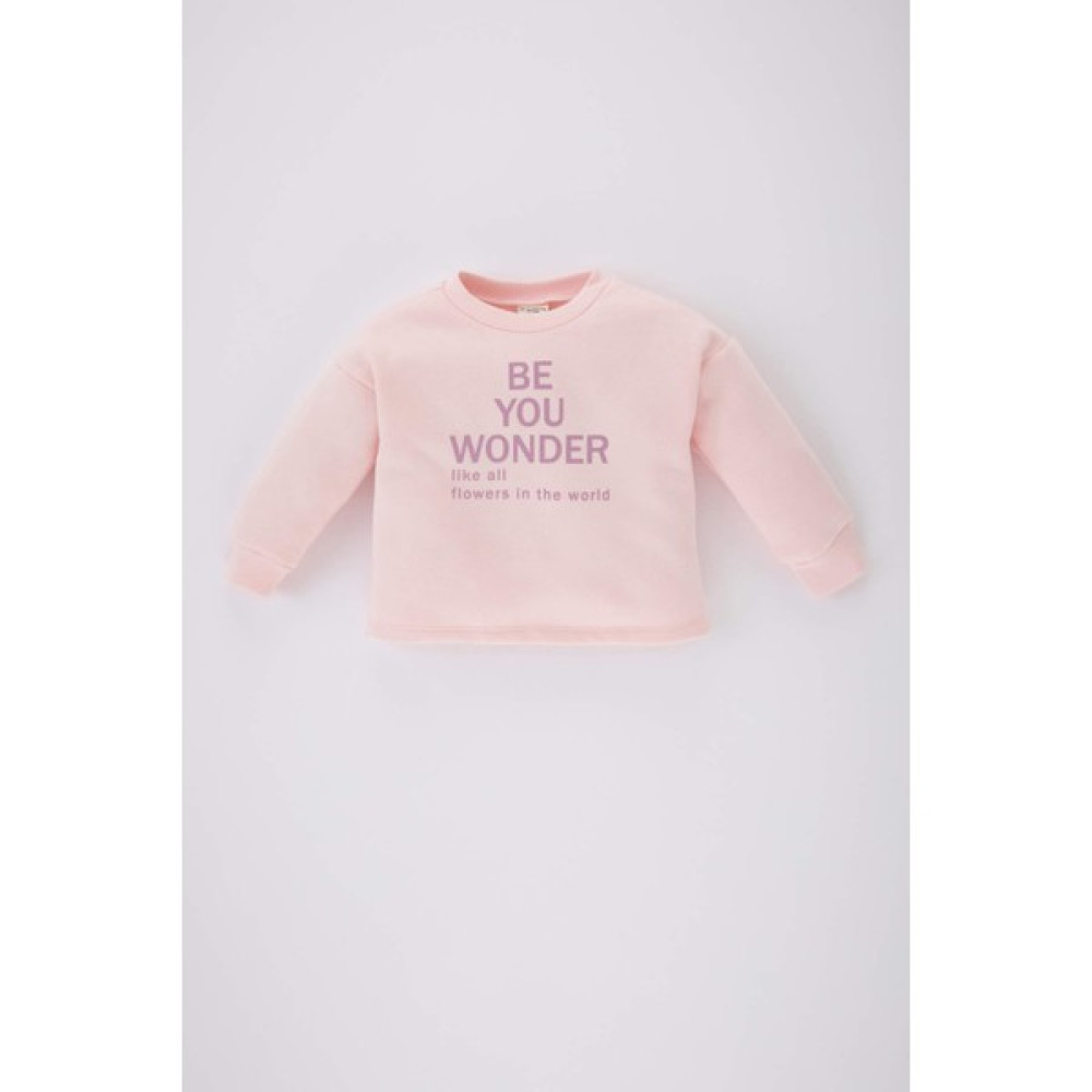 DeFacto Kız Bebek Bisiklet Yaka Slogan Baskılı Sweatshirt C2403A524SP Bebek Sweat Shirt Fiyatı