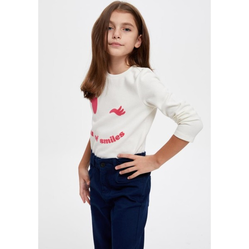 DeFacto Kız Çocuk Baskılı Selanik Kumaş Sweatshirt S5995A620AU Kız Çocuk Sweatshirt Fiyatı