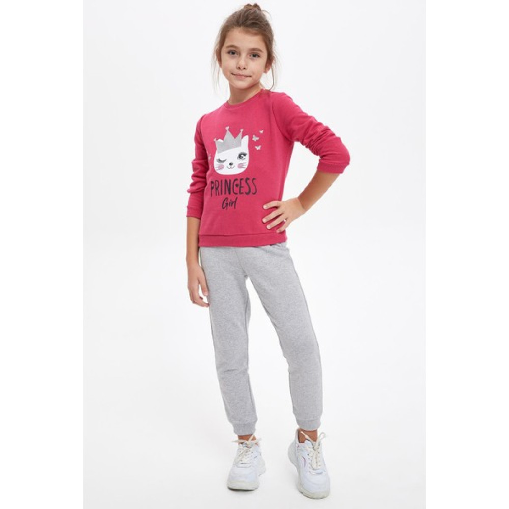 DeFacto Kız Çocuk Baskılı Sweatshirt ve Jogger Eşofman Takım N8489A620AU Kız Çocuk Eşofman Fiyatı