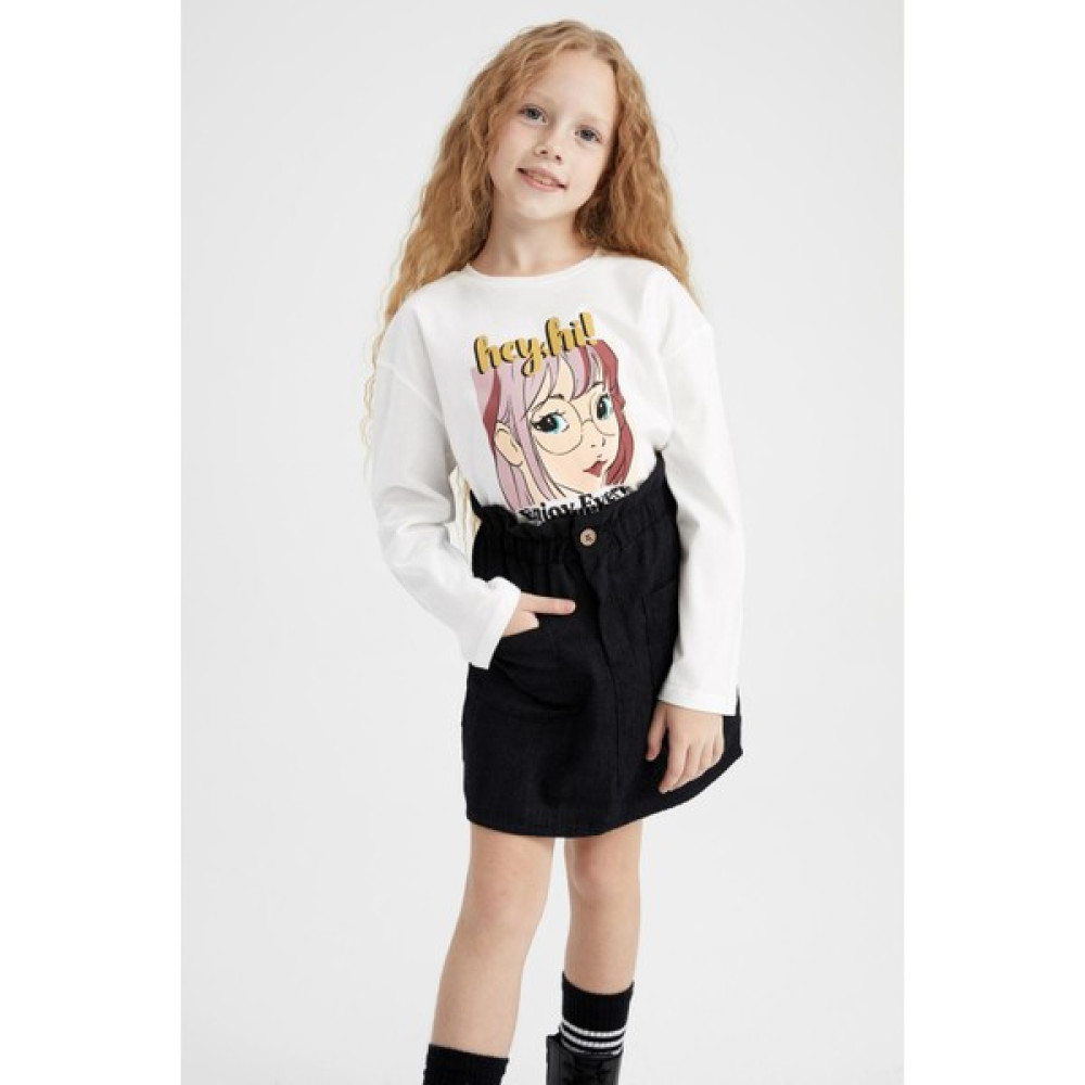 DeFacto Kız Çocuk Bisiklet Yaka Uzun Kollu Tişört Y3813A622AU Kız Çocuk T-shirt Fiyatı